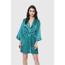 Aria's Closet Zümrüt Kısa Saten Sabahlık