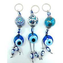 Nazar Boncuğu Anahtarlık El Yapımı Cam Aksesuar Seramik Hediyelik Eşya Üçlü Set