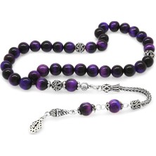 925 Ayar Gümüş Püsküllü Küre Kesim Mor Kaplangözü Doğaltaş Tesbih