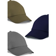  Unisex 3'lü Set Haki,gri ve Lacivert Renk Beyzbol Şapka