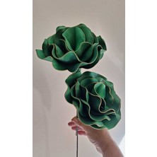 Lateks El Yapımı Tek Dal Iki Çiçek Yeşil Detay Gold Rengi Vazo ve Bohça Yapay Çiçek