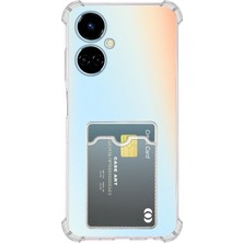 Caseart Tecno Camon 19 Pro Kapak ile Uyumlu Kamera Korumalı Kartlıklı Darbe Emici Özellikli Şeffaf Silikon Kılıf