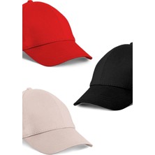  Unisex 3'lü Set Kırmızı,taş ve Siyah Renk Beyzbol Şapka