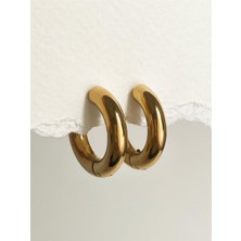 Kalın Halka Çelik Küpe - Gold