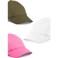  Unisex 3'lü Set Haki,pembe ve Beyaz Renk Beyzbol Şapka