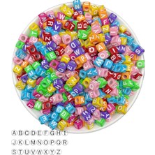 50GR Harf Boncuk, 6mm Opak Renkli Zemin Üzeri Beyaz Yazılı Küp Harf, Alfabe Boncuk( 50GR,~300 Adet)
