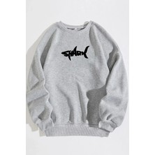 Daxia Unisex Shark Baskılı Oversize Siyah Sweatshirt