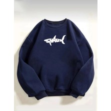 Daxia Unisex Shark Baskılı Oversize Siyah Sweatshirt