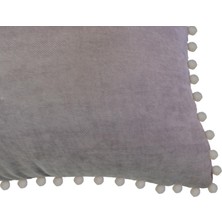 2'li Kadife Dokulu Ponponlu Kırlent Kılıfı Koyu Gri