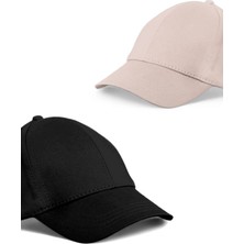 Unisex Siyah ve Taş Rengi  2'li  Beyzbol  Şapka Seti