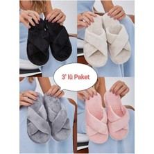Moda Devrin Kadınlar İçin 3'lü Paket Çapraz Terlik Ev Terliği Düz Topuklu Çok Renkli Tekstil Seti
