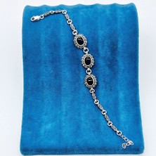 Oltu Taşı ve Zirkon Işçilikli 925 Ayar Gümüş Bileklik