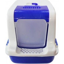 Petstyle Jumbo Teraslı Kapalı Kedi Kum Kabı Mavi