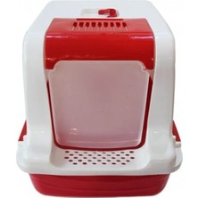 Petstyle Jumbo Teraslı Kapalı Kedi Kum Kabı Kırmızı