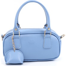 Mavi SHK207 Suni Deri Charm Detaylı Fermuarlı ,askılı El, Kol ve Omuz Çantası