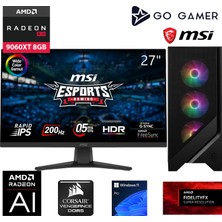 Go Gamer U81D Intel Core Ultra 7 265KF / 64GB DDR5 5600Mhz / 2TB NVMe SSD Gen4 / RX9060 XT 8GB / 240mm Sıvı Soğutma / MSI 27" 200Hz / Windows 11 Pro Masaüstü Bilgisayar