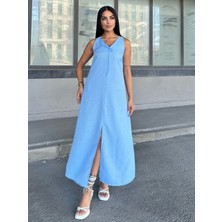 V Yaka Spagetti Ip Detaylı Yırtmaçlı Uzun Elbise 50324