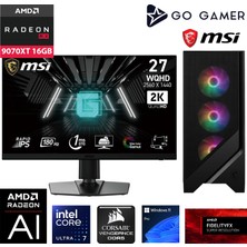 Go Gamer U105D Intel Core Ultra 7 265KF / 128GB DDR5 5600Mhz / 4TB NVMe SSD / RX 9070 XT 16GB / 240mm Sıvı Soğutma / MSI 27" 2K 200Hz. 0.5MS / Windows 11 Pro Masaüstü Bilgisayar
