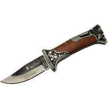 Columbia A3188-2 Geyik Desenli Outdoor Çakı 23 cm - Işlemeli Ahşap Saplı, Perçinli, Deri Kılıflı