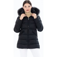 G-Fox Kadın Uzun Çıkarılabilir Kürk Kapşonlu Dolgulu Rüzgara Dayanıklı Su Itici Şişme Mont 8651