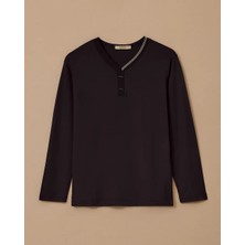 Büyük Beden V Yajakı Uzun Kollu Şerit Detaylı Bluz Gala-Xi