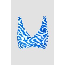 Loya Lacivert Beyaz Önü Burgulu Sırttan Bağlamalı Tek Üst Bikini