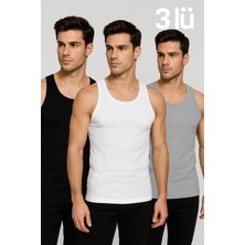 3'lü Erkek Atlet Seti – Siyah, Beyaz, Gri – %100 Pamuk, Rahat ve Nefes Alabilir