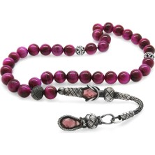 1000 Ayar Gümüş Kazaz Püsküllü Küre Kesim Fuşya Kaplangözü Doğaltaş Tesbih