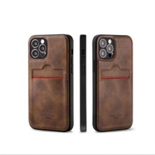 Iphone 12 Pro Max Uyumlu Kartlıklı Lüx Deri Kılıf Koyu Kahverengi