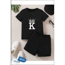 Erkek/kız Çocuk  '' Taç '' Baskılı Tişört-Şort Takımı