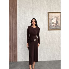 Güneş Toka Vatkalı Uzun Kol Elbise