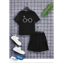 Erkek/kız Çocuk  '' Gözlük '' Baskılı Tişört-Şort Takımı