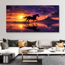 Özkacar Group Gün Batımı Manzarasında Denizde Koşan At Kanvas Tablo Ev Duvar Salon Ofis Dükkan Hediyelik Dekarasyon Süsü