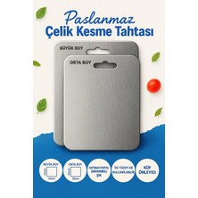 2’li Paslanmaz Çelik Kesme Tahtası Seti – Antibakteriyel, Hijyenik Yüzey, Makinede Yıkanabilir
