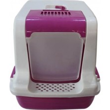 Petstyle Jumbo Teraslı Kapalı Kedi Kum Kabı Pembe