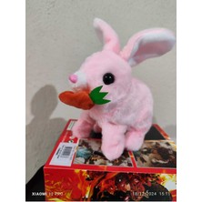 Luxury Elektronik Pilli Sesli Zıplayan Hareketli Havuçlu Peluş Tavşan 18X17 cm Kaliteli Ürün 1 Adet
