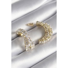 Sinerji Shop Pirinç Gold Renk Zirkon Taşlı Kadın Küpe - TJ-BKP8625