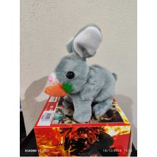 Luxury Elektronik Pilli Sesli Zıplayan Hareketli Havuçlu Peluş Tavşan 18X17 cm Kaliteli Ürün 1 Adet