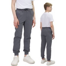 Erkek Çocuk Gri Okul Pantolonu %100 Pamuk Lastikli Bel ve Paça Rahat KESIM-PNT-2027-E