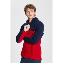 Altınyıldız Classics Erkek Lacivert-kırmızı Standart Fit Normal Kesim Günlük Rahat Çift Renkli Polar Spor Sweatshirt