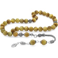 925 Ayar Gümüş Püsküllü Küre Kesim Renkli Kaplangözü Doğaltaş Tesbih