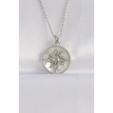 Sinerji Shop 316L Çelik Zincir Gümüş Renk Oval Tasarımlı Güneş Kolye - TJ-BKO8663