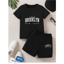 Erkek/kız Çocuk  ''brooklyn'' Baskılı Tişört-Şort Takımı