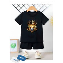 Erkek/kız Çocuk  '' Aslan '' Baskılı Tişört-Şort Takımı