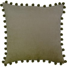 2'li Kadife Dokulu Ponponlu Kırlent Kılıfı Haki