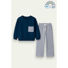 Kız Çocuk Sweatshirt ve Pantolon Takımı – Lacivert Çizgili 2-10 Yaş 12018