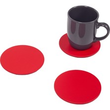 Kırmızı Oval Deri Bardak Altlığı 3 Adet