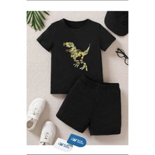 Erkek/kız Çocuk  ''dinazor'' Baskılı Tişört-Şort Takımı