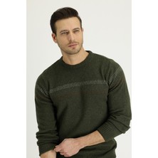 Bisiklet Yaka Regular Fit Yünlü Desenli Triko Kazak