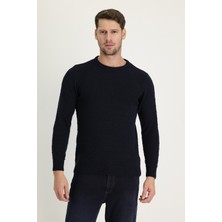 Kiğılı Bisiklet Yaka Slim Fit Dar Kesim Orta Lacivert Triko Kazak Erkek Günlük Kullanım İçin